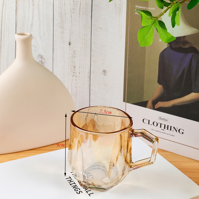 Huajingya Hexagonal Glass Handle Cup (Amber Soot) 4