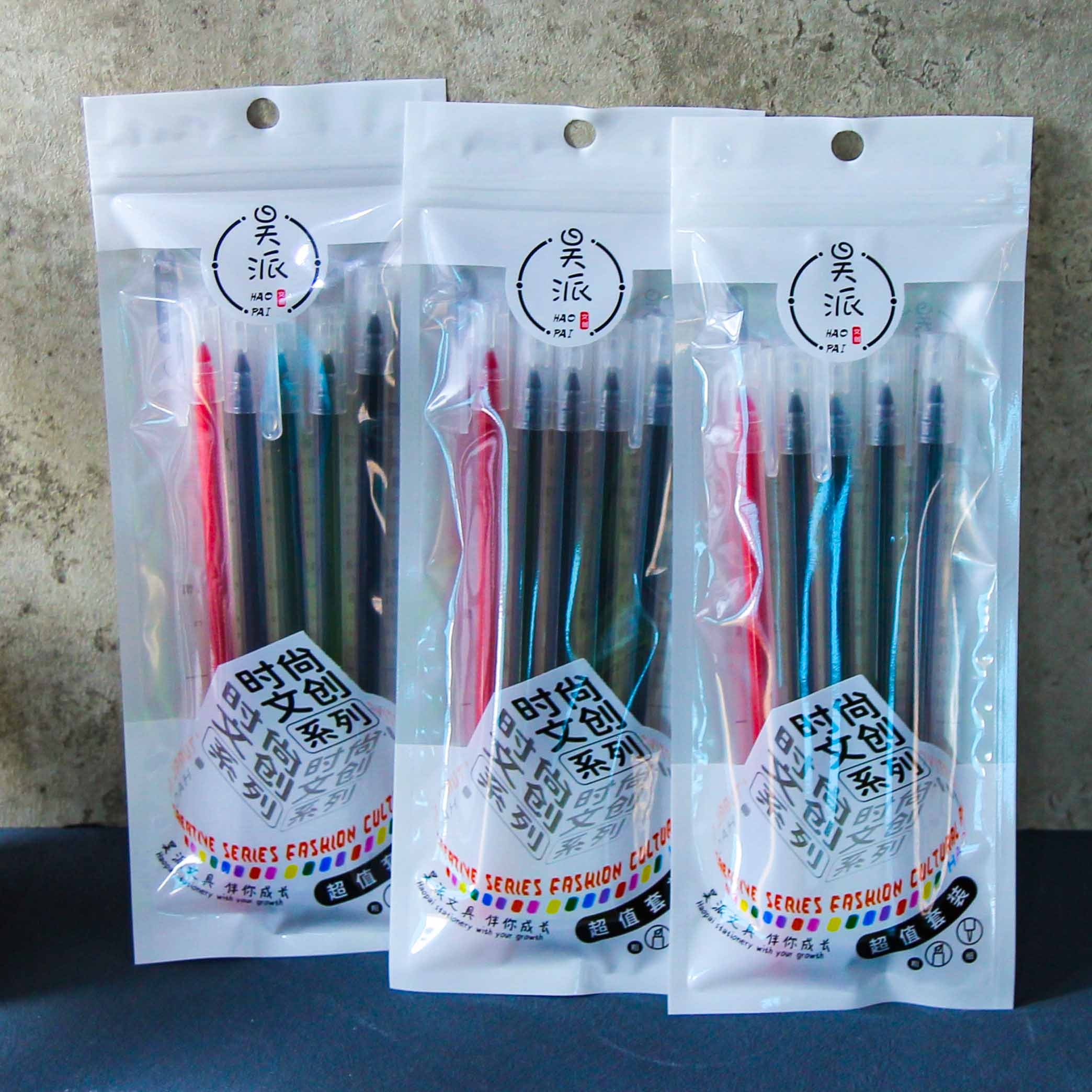 Haopai ZXB-05 Five Red and Black Gel Pens 2