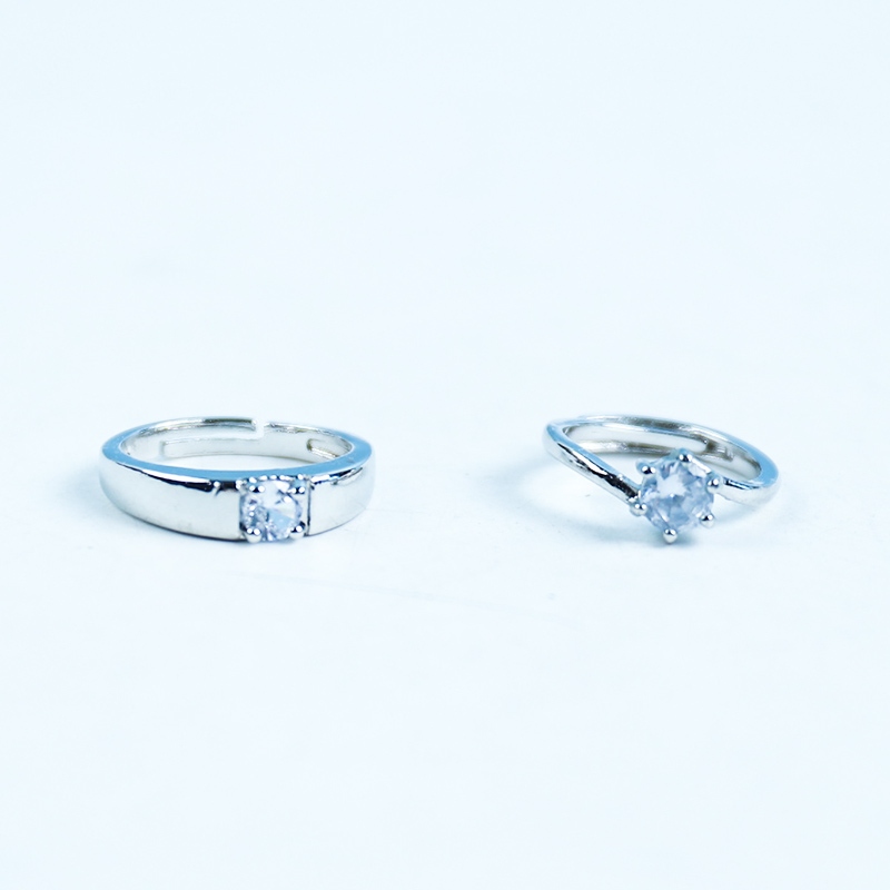 Anillo de Pareja de Diamantes Recuadro (Ajustable)