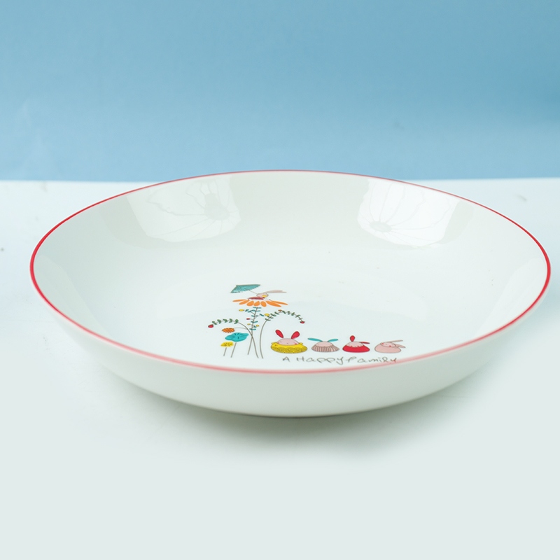 Nuevo Hueso China Negro Edge 8-inch Fruit Plate (Familia Feliz) 4