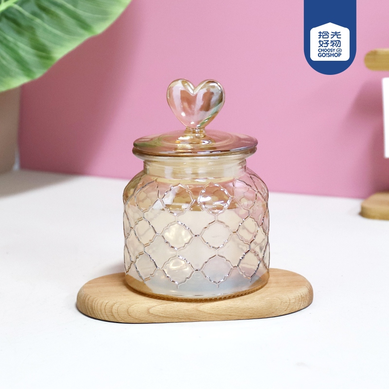 677 Butterfly Love Flower Amber Mesh Glass Storage Jar 650ml 2