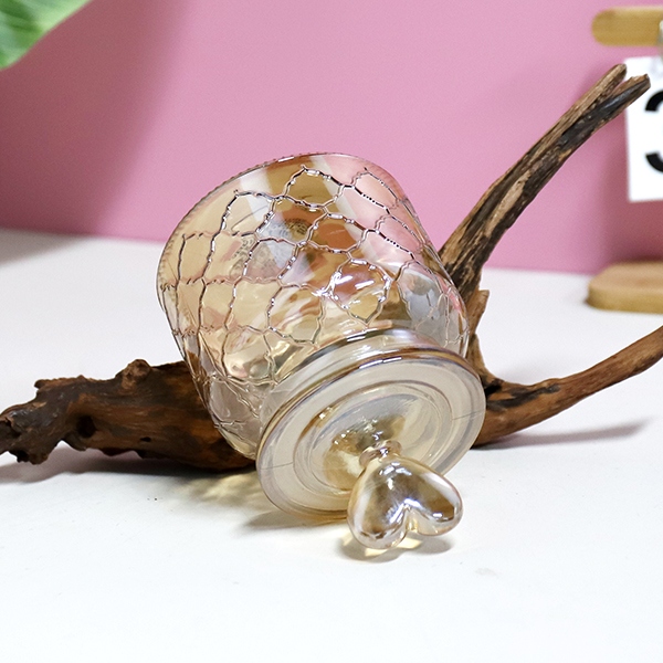 677 Butterfly Love Flower Amber Mesh Glass Storage Jar 650ml 5
