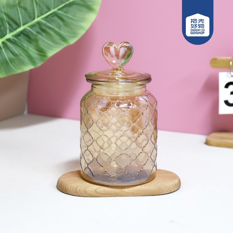678 Butterfly Love Flower Amber Mesh Glass Storage Jar 950ml