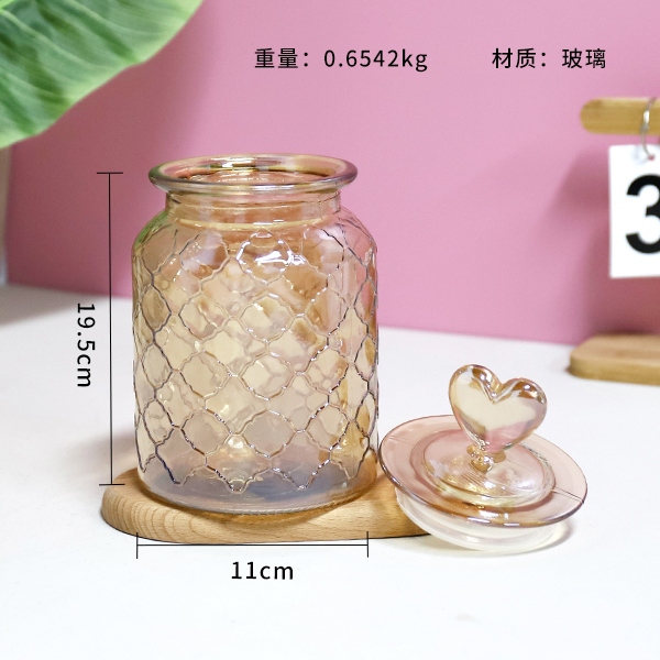 678 Butterfly Love Flower Amber Mesh Glass Storage Jar 950ml 3