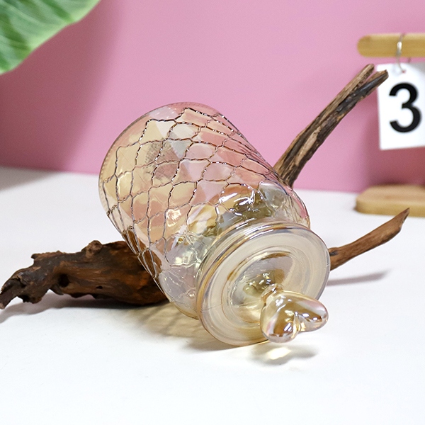 678 Butterfly Love Flower Amber Mesh Glass Storage Jar 950ml 5