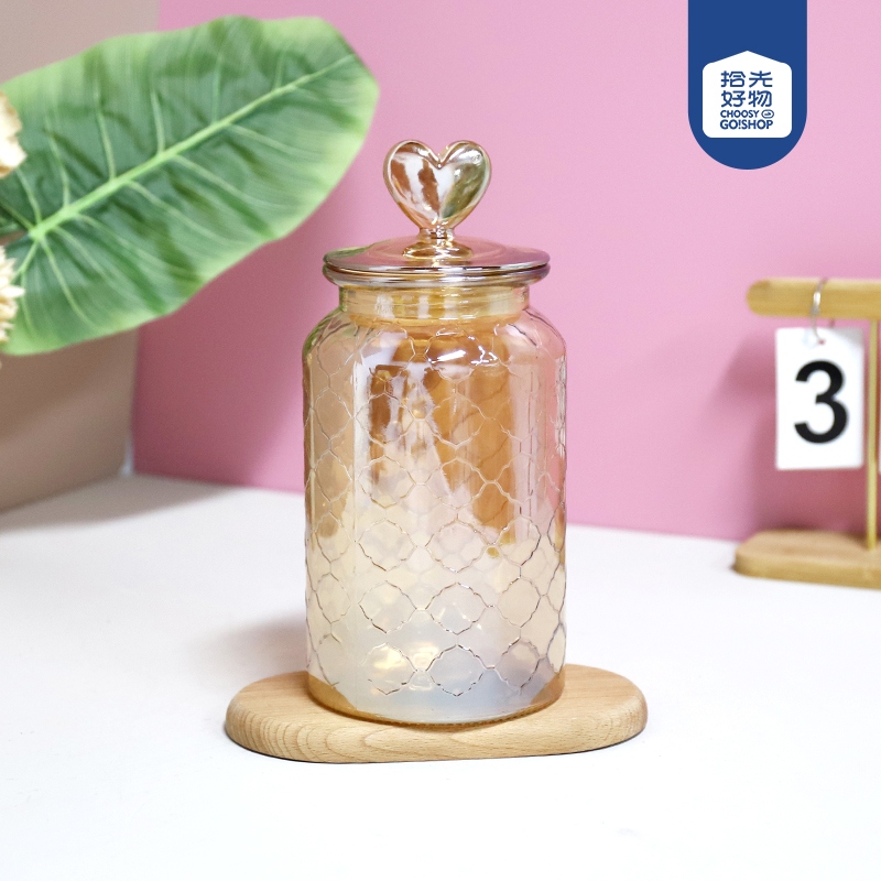 679 Butterfly Love Flower Amber Mesh Glass Storage Jar 1350ml 2