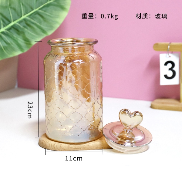 679 Butterfly Love Flower Amber Mesh Glass Storage Jar 1350ml 3