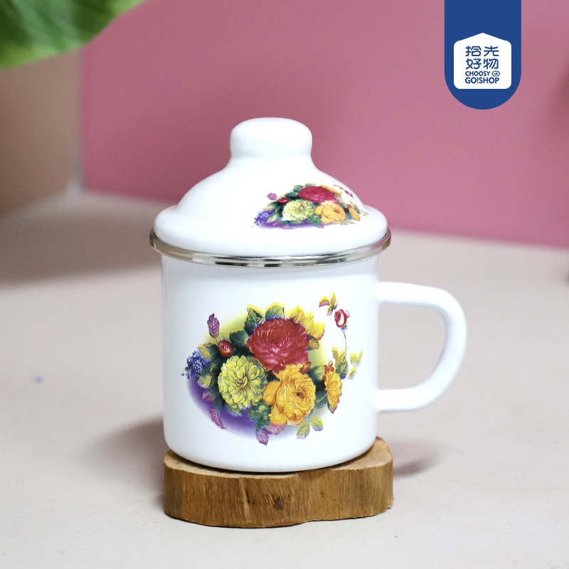 828-8cm Edging Love Flor Esmalte Taza 2