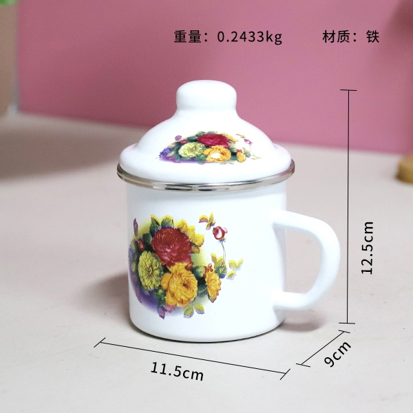 828-8cm Edging Love Flor Esmalte Taza 3