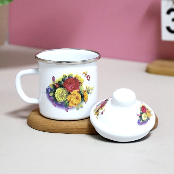828-8cm Edging Love Flor Esmalte Taza 4