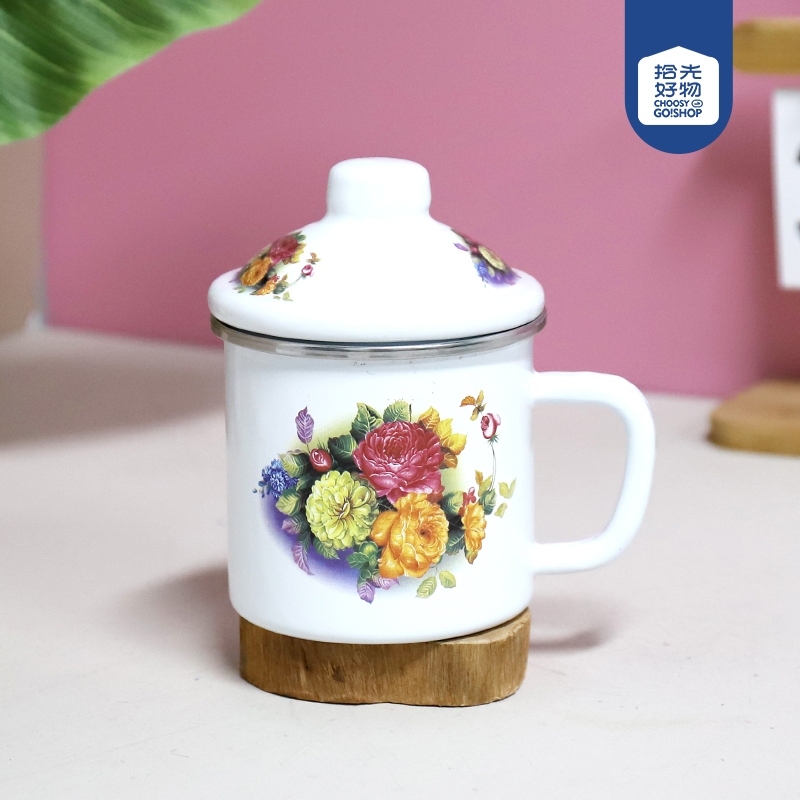 924-9cm Edging Love Flor Esmalte Taza