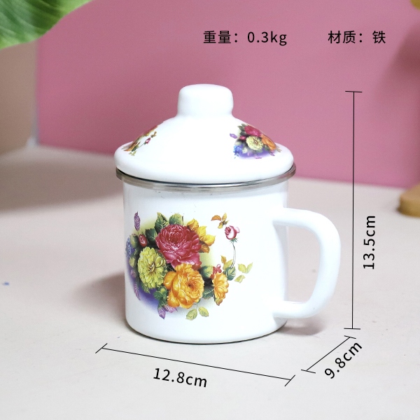 924-9cm Edging Love Flor Esmalte Taza 3