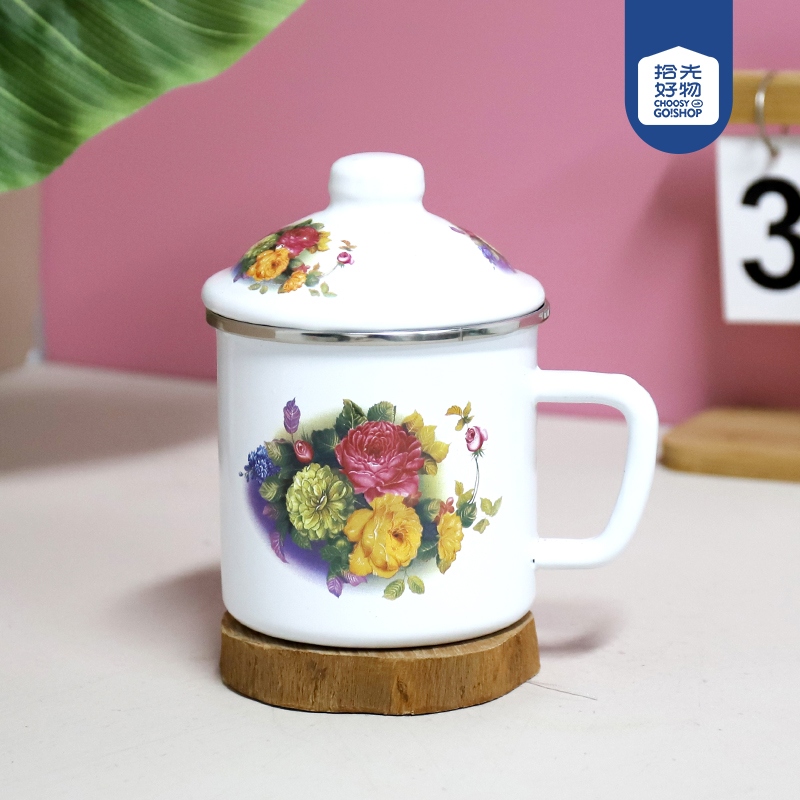 1024-10cm Edging Love Flor Esmalte Taza 2