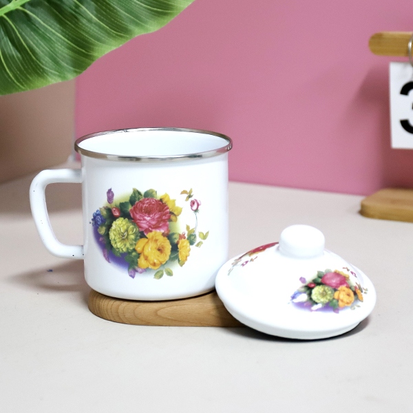 1024-10cm Edging Love Flor Esmalte Taza 4