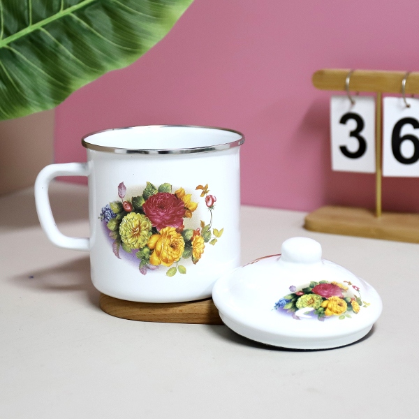 1221-12cm Edging Love Flor Esmalte Taza 4