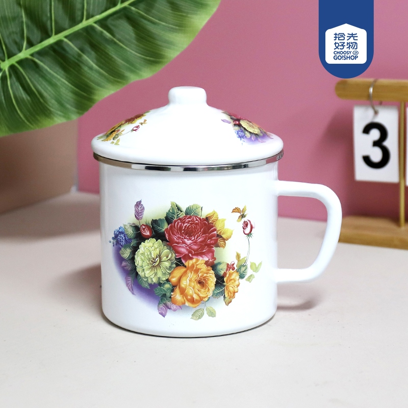 1404-14cm Edging Love Flor Esmalte Taza 2
