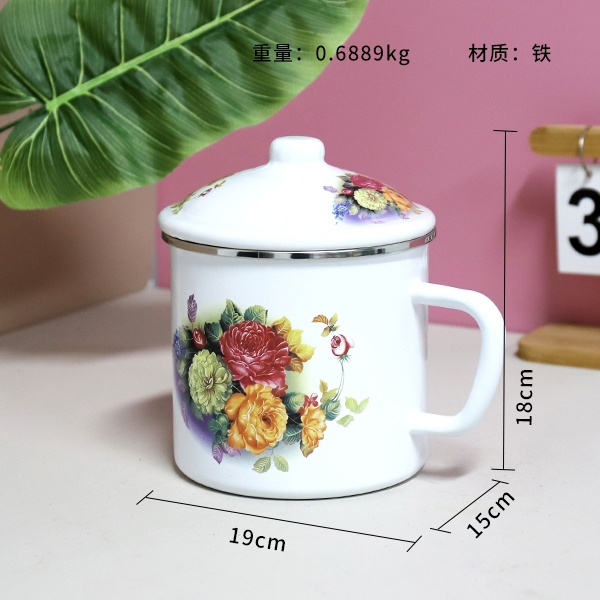 1404-14cm Edging Love Flor Esmalte Taza 3
