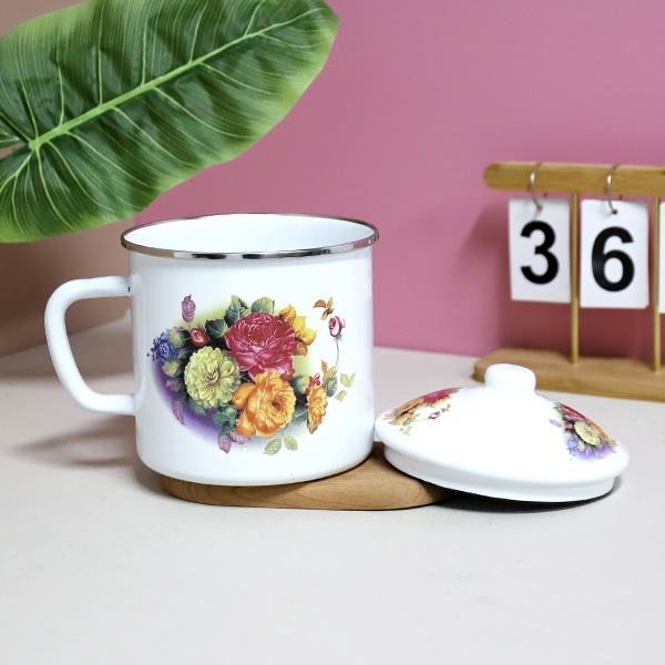 1404-14cm Edging Love Flor Esmalte Taza 4