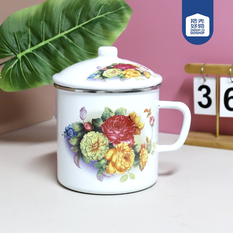 1686-16cm Edging Love Flor Esmalte Taza
