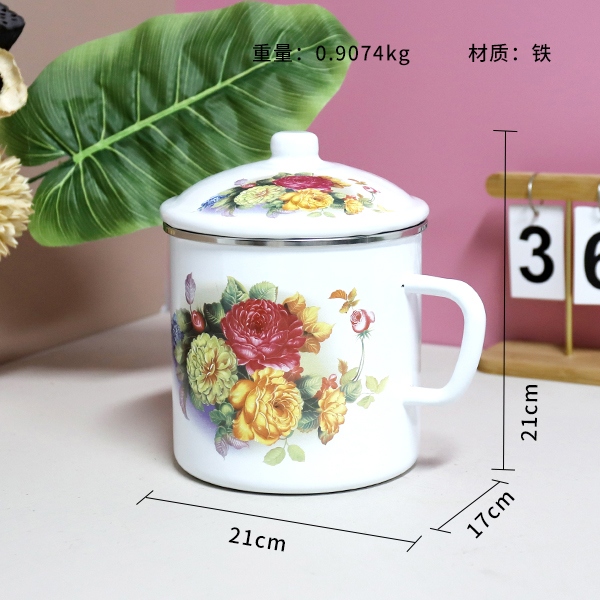 1686-16cm Edging Love Flor Esmalte Taza 3