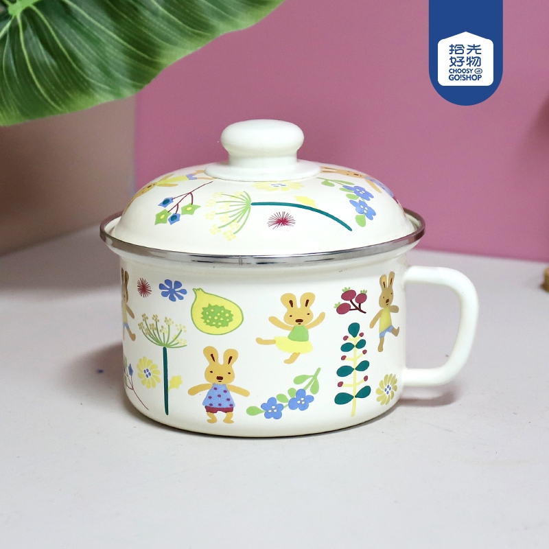 1601-16cm Feliz Conejo Tesoro Comida Rápida Taza de Esmalte 2