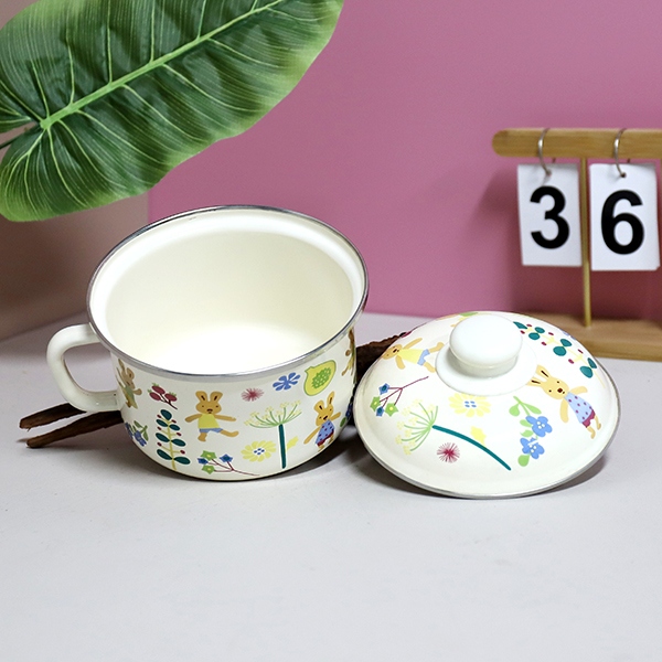 1601-16cm Feliz Conejo Tesoro Comida Rápida Taza de Esmalte 4