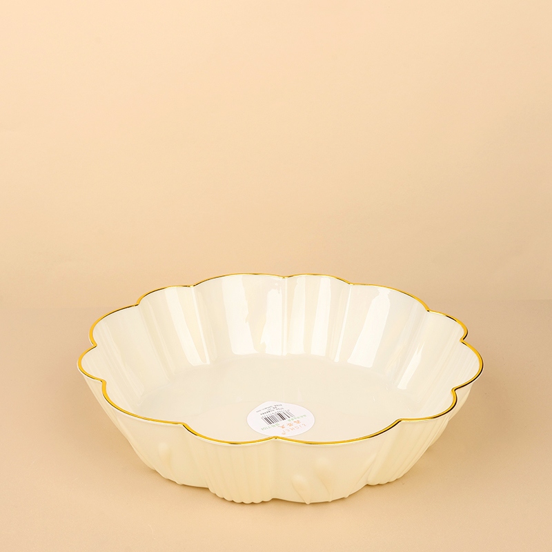 7104 Placa de Fruta En Forma de Flor Blanca Dorada 3