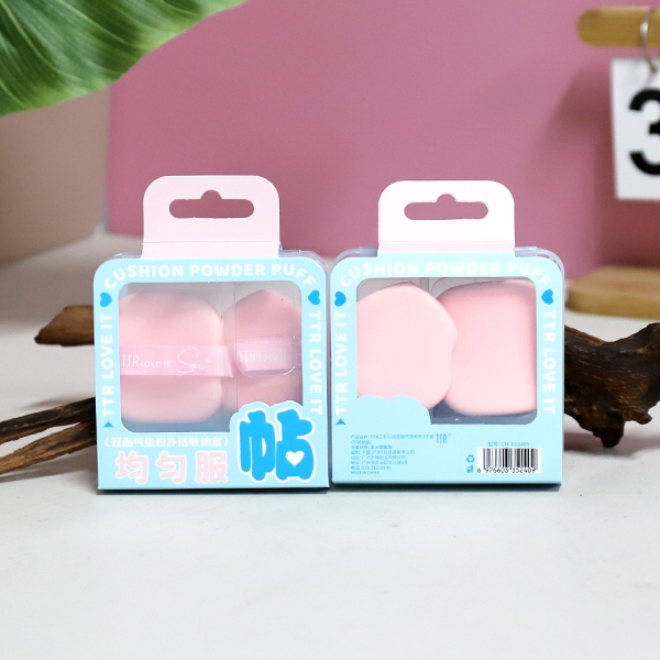 CM-XD2409 Three Seconds Heart Double-sided Air Cushion Puff 2 Pack (Con Caja de Almacenamiento) 4
