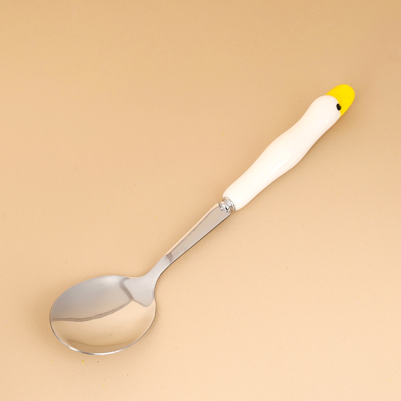 HSA-2 Pequeño Pato Blanco Mango de Cerámica 2 Cuchara Redonda 3