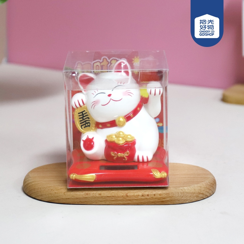 23002-1-3.5 Pulgadas Solar Feng Shui Gato Ornamentos (Blanco) 2