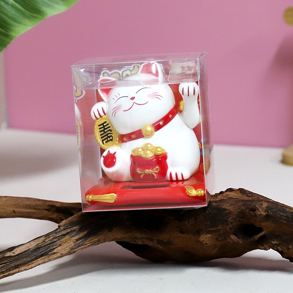 23002-1-3.5 Pulgadas Solar Feng Shui Gato Ornamentos (Blanco) 4