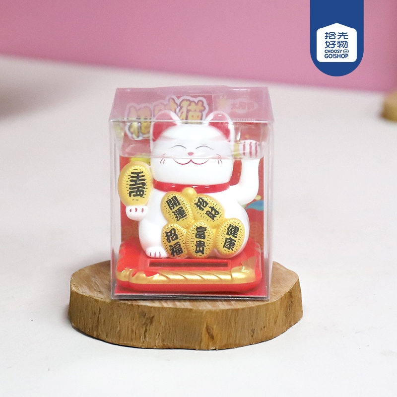 23013-1-2.5 Pulgadas Solar Feng Shui Gato Ornamentos (Blanco)