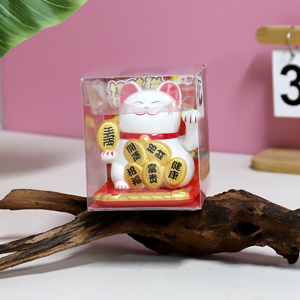 23014-1-3.5 Pulgadas Solar Feng Shui Gato Ornamentos (Blanco) 4