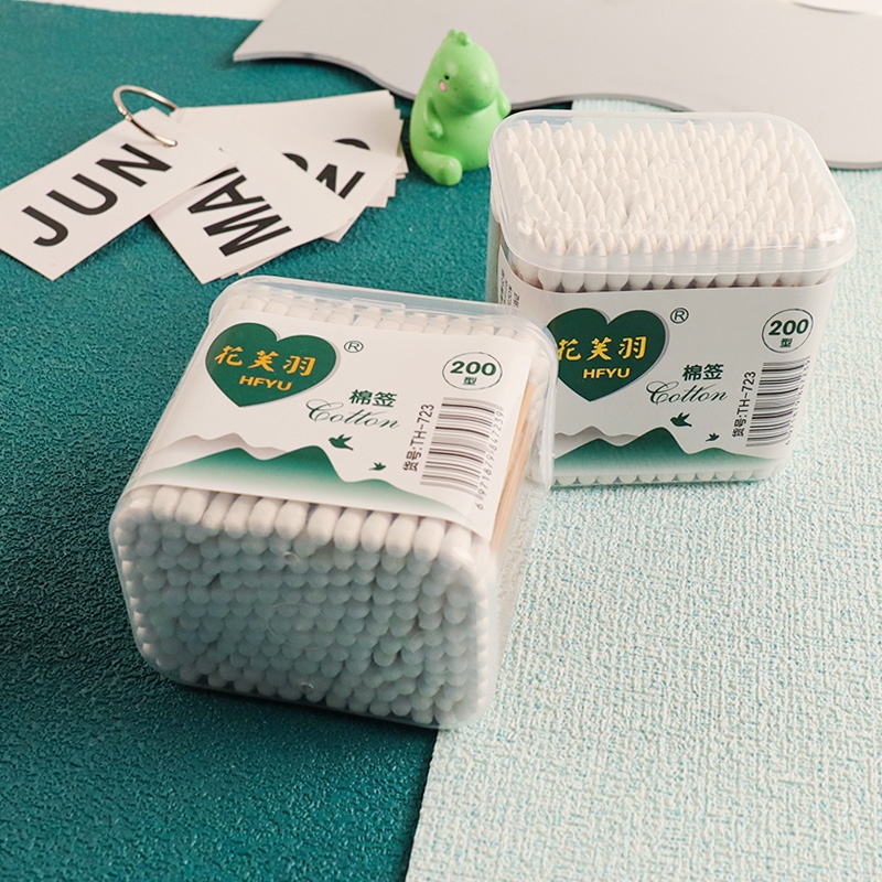 723 Huafuyu 200pcs Square Box Cotton Swabs (Carbonized Rod) 2
