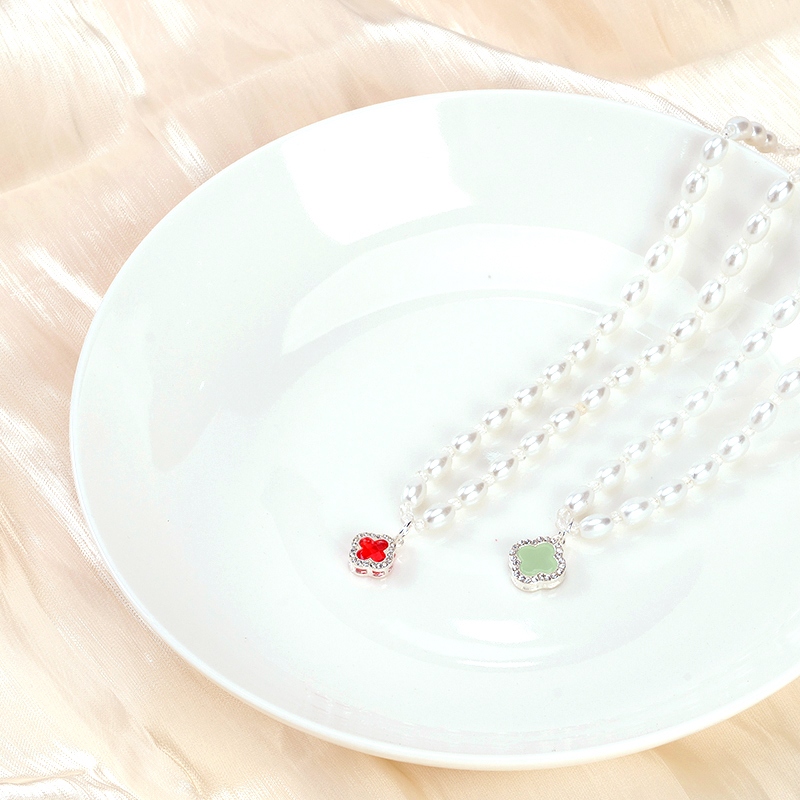Perla Collar de Diamante de Cuatro Hojas 2