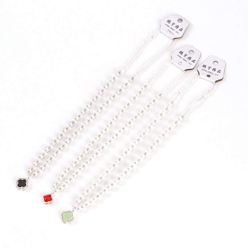 Perla Collar de Diamante de Cuatro Hojas 4