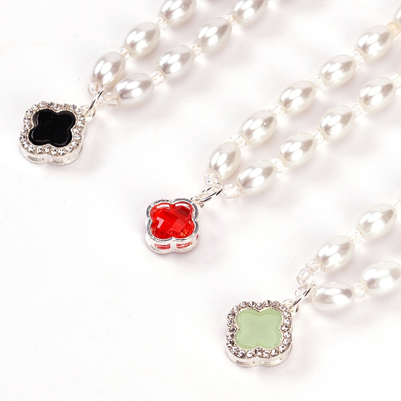 Perla Collar de Diamante de Cuatro Hojas 5