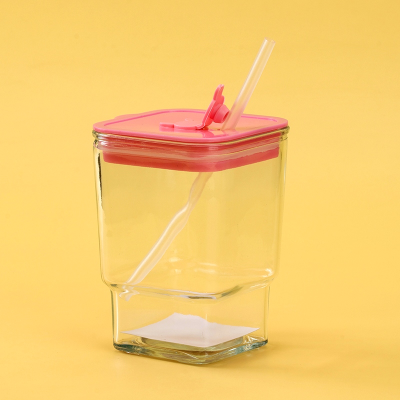 Favan Sifang Fruit and Vegetable Glass (Straw, Lid, 420ML) 4
