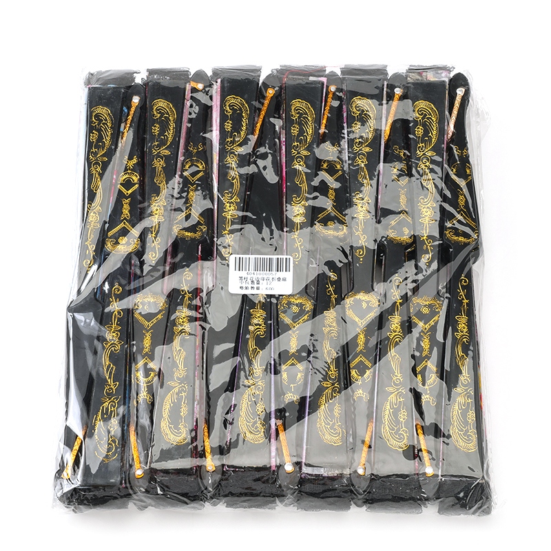Black Rod Lace Print Folding Fan 5
