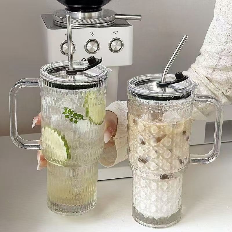 Quanming Bingba Glass Handcup (750ML, Paja Con Tapa)