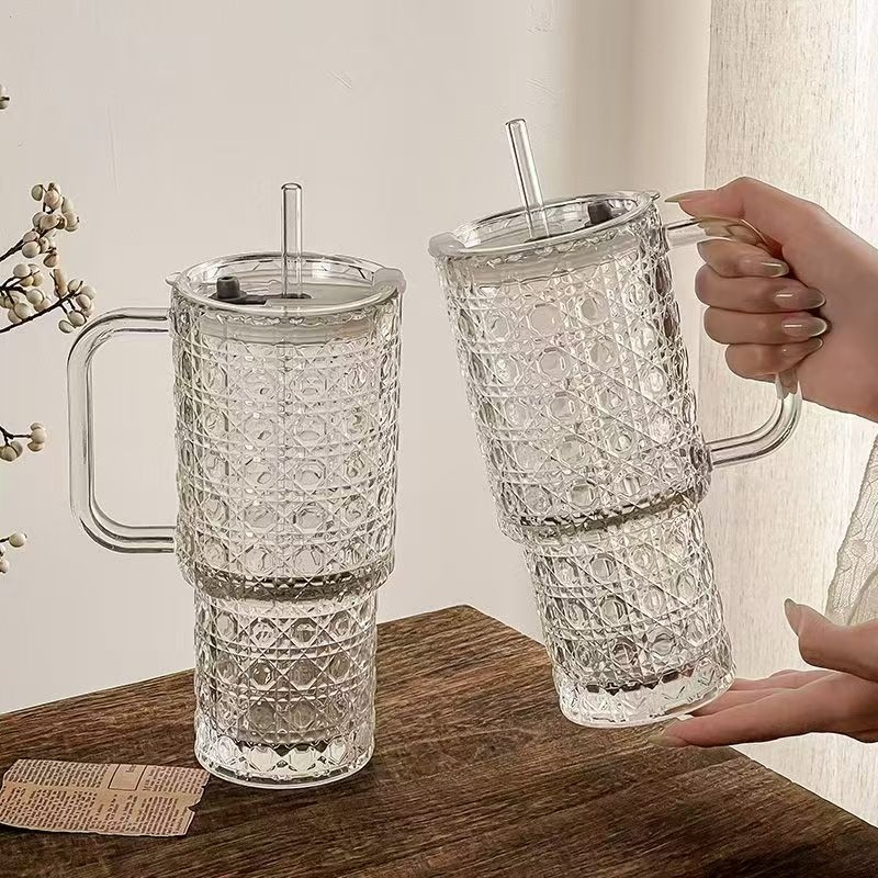 Quanming Bingba Glass Handcup (750ML, Paja Con Tapa) 3
