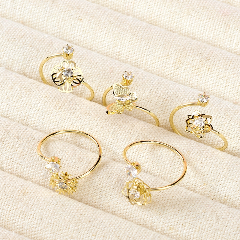 Nuevo Anillo de Flores de Mariposa Rhinestone