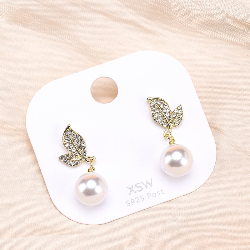 Long Diamond Hojas Pendientes de Perlas 3