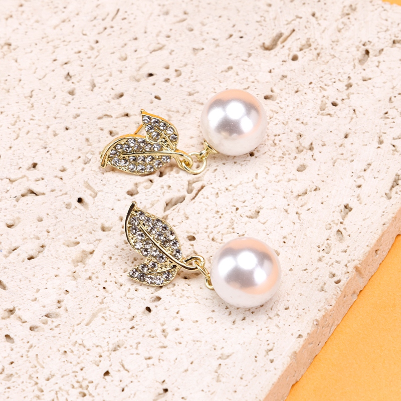 Long Diamond Hojas Pendientes de Perlas 4