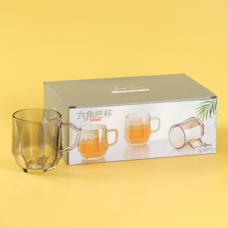 Y308 Mango Hexagonal de Vidrio Taza 280ml (Ambar, Hollín) 3
