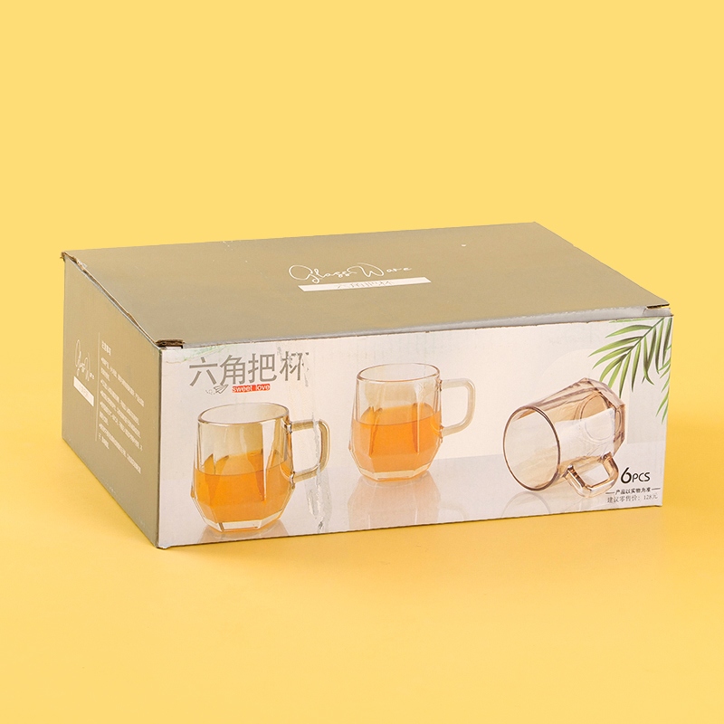 Y308 Mango Hexagonal de Vidrio Taza 280ml (Ambar, Hollín) 6
