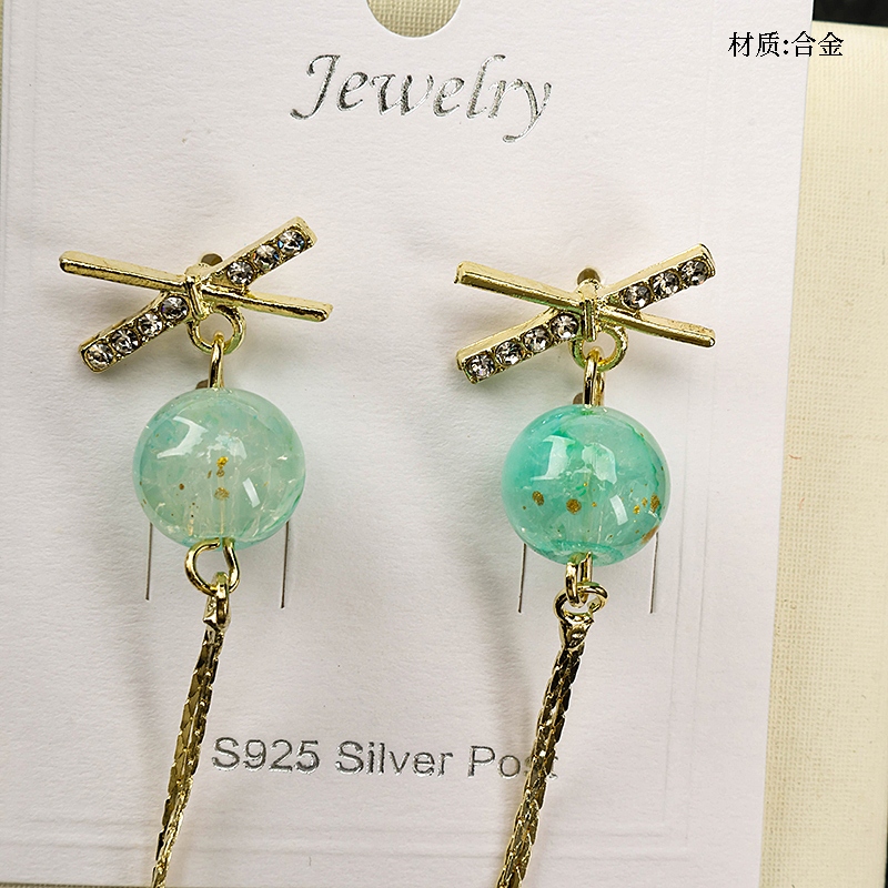 Rinstone Color Beads Tassel Stud Pendientes 2