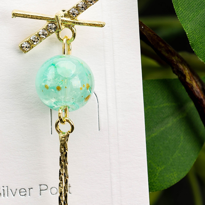 Rinstone Color Beads Tassel Stud Pendientes 3