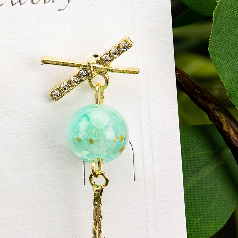 Rinstone Color Beads Tassel Stud Pendientes 4