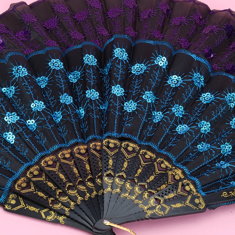 Cierre de Bordado de Vara Negra Folding Fan 3